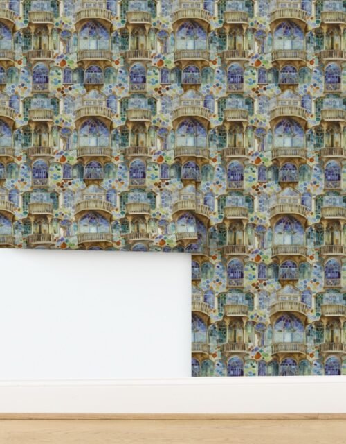Barcelona House Architectural Detail in Windows Columns Arches and Wallpaper