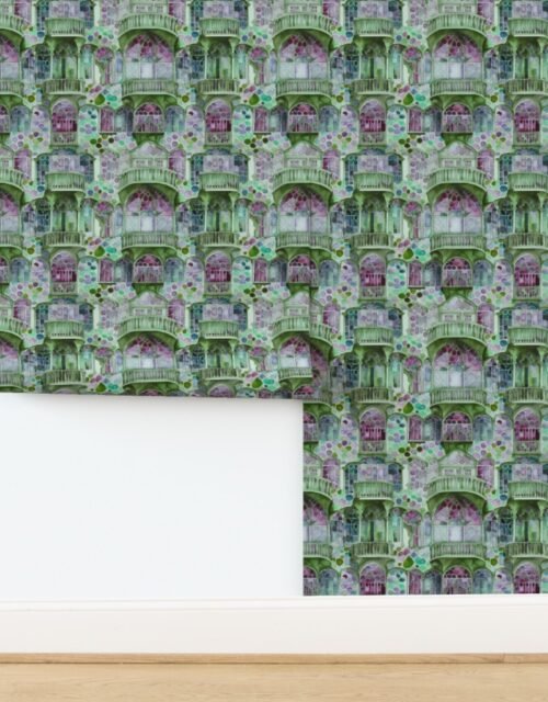 Barcelona House Architectural Detail in Windows Columns Arches and Wallpaper