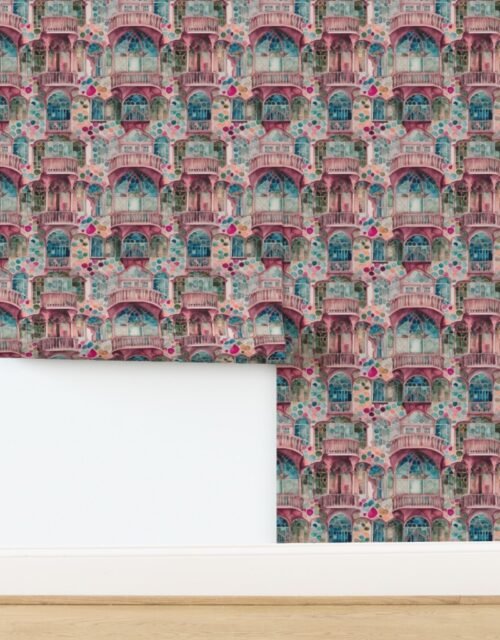 Barcelona House Architectural Detail in Windows Columns Arches and Wallpaper