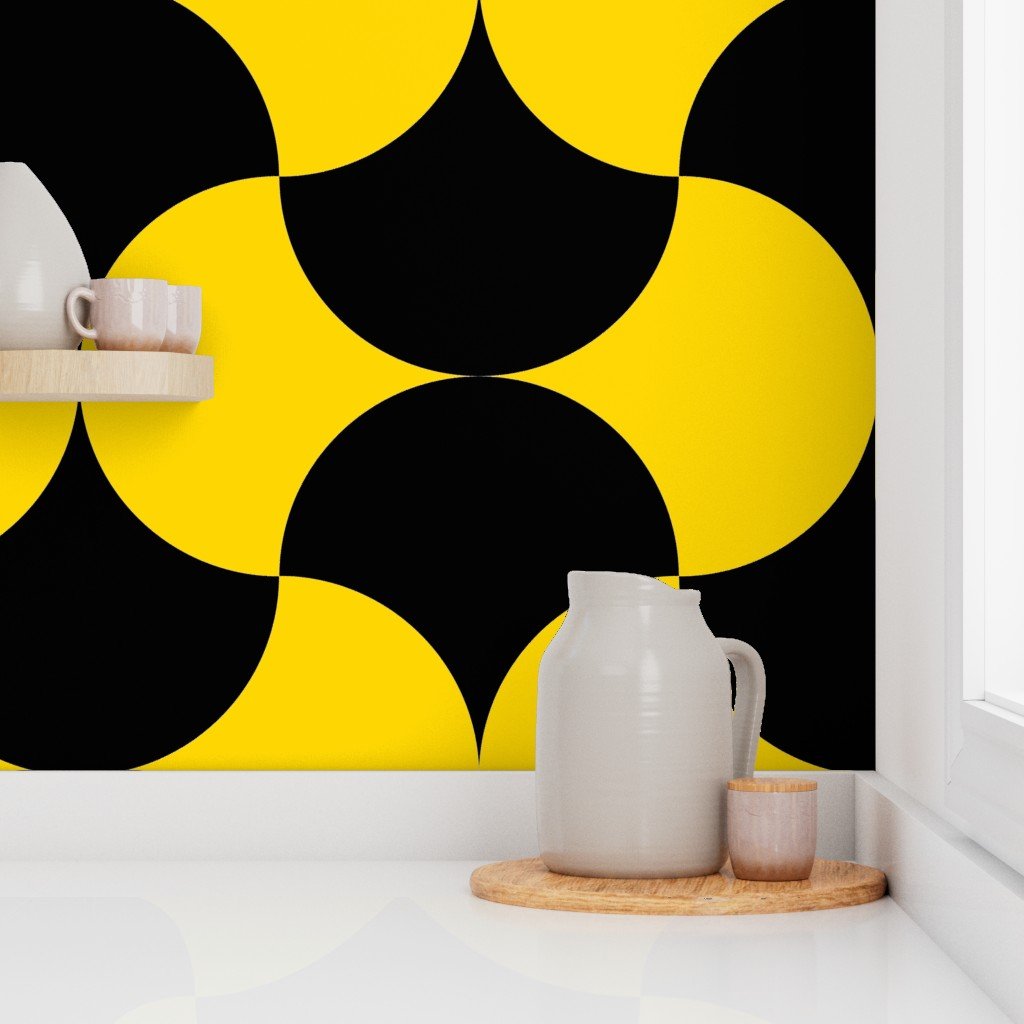 Art Deco Lunar Fusion Black and Gold Elegance Wallpaper