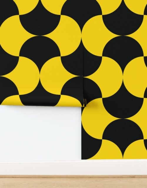 Art Deco Lunar Fusion Black and Gold Elegance Wallpaper