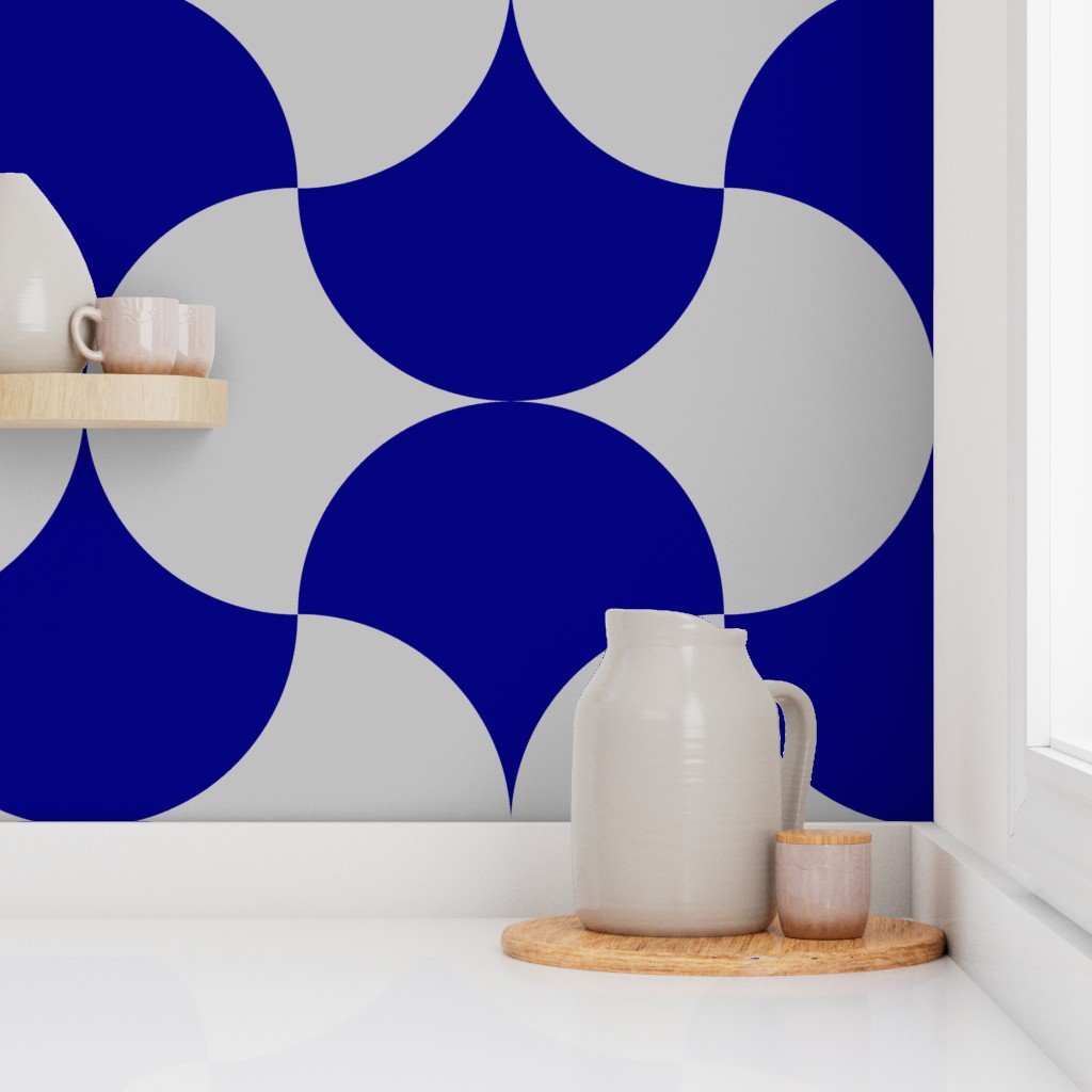 Art Deco Lunar Fusion Navy Blue and Silver Serenity Wallpaper