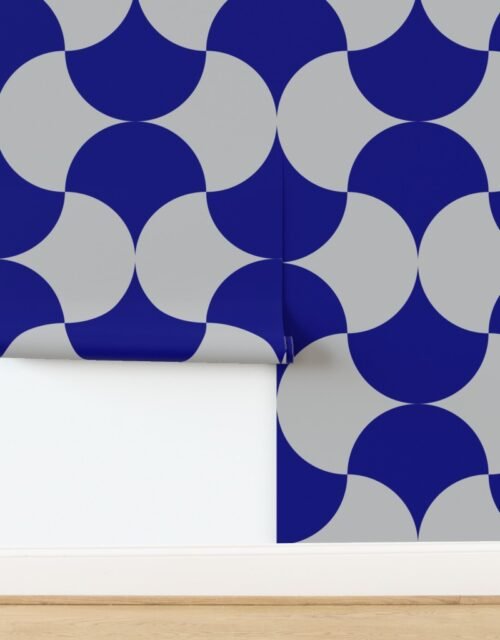 Art Deco Lunar Fusion Navy Blue and Silver Serenity Wallpaper
