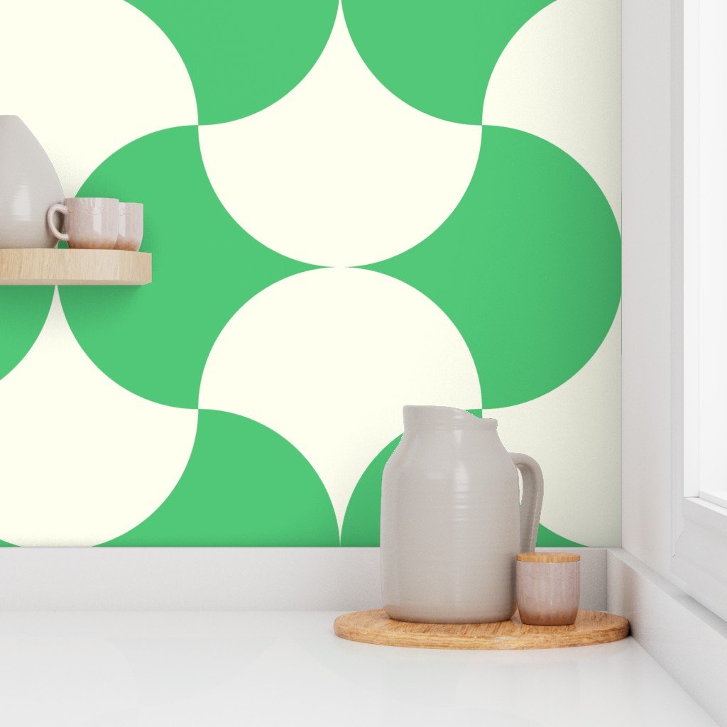 Art Deco Lunar Fusion Emerald Green and Ivory Splendor Wallpaper