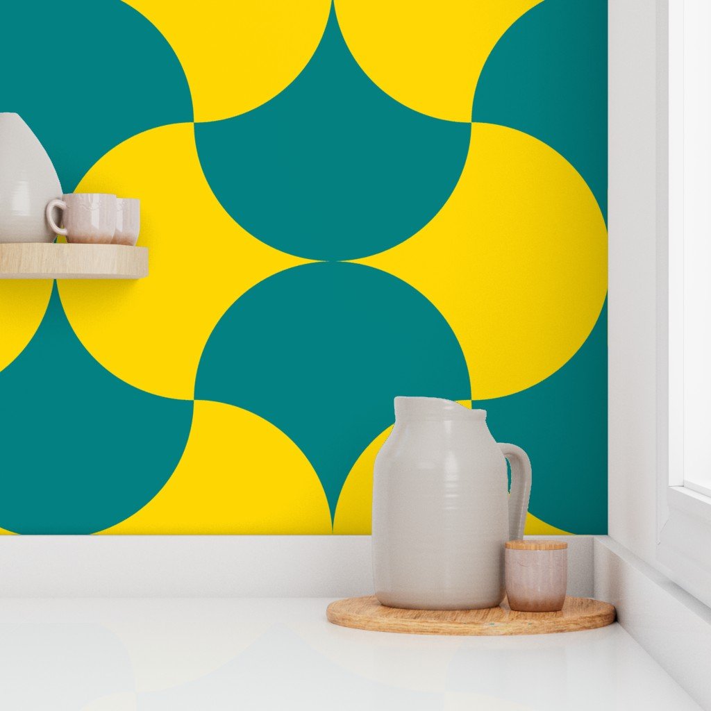 Art Deco Lunar Fusion Teal and Gold Vibrance Wallpaper