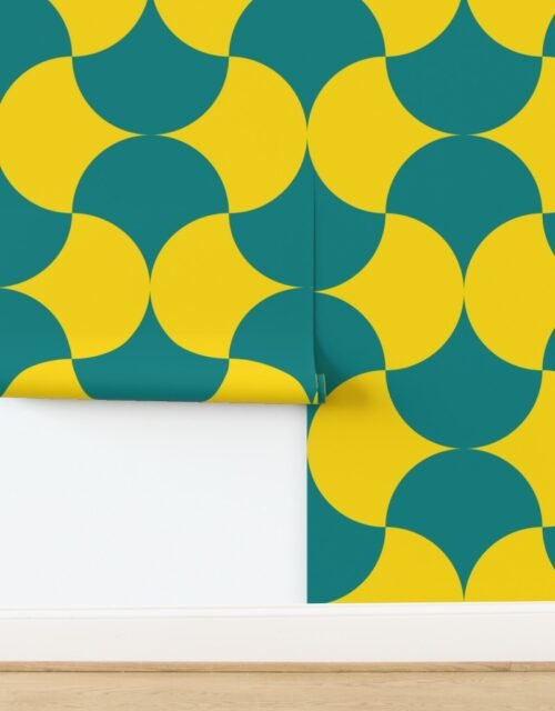 Art Deco Lunar Fusion Teal and Gold Vibrance Wallpaper