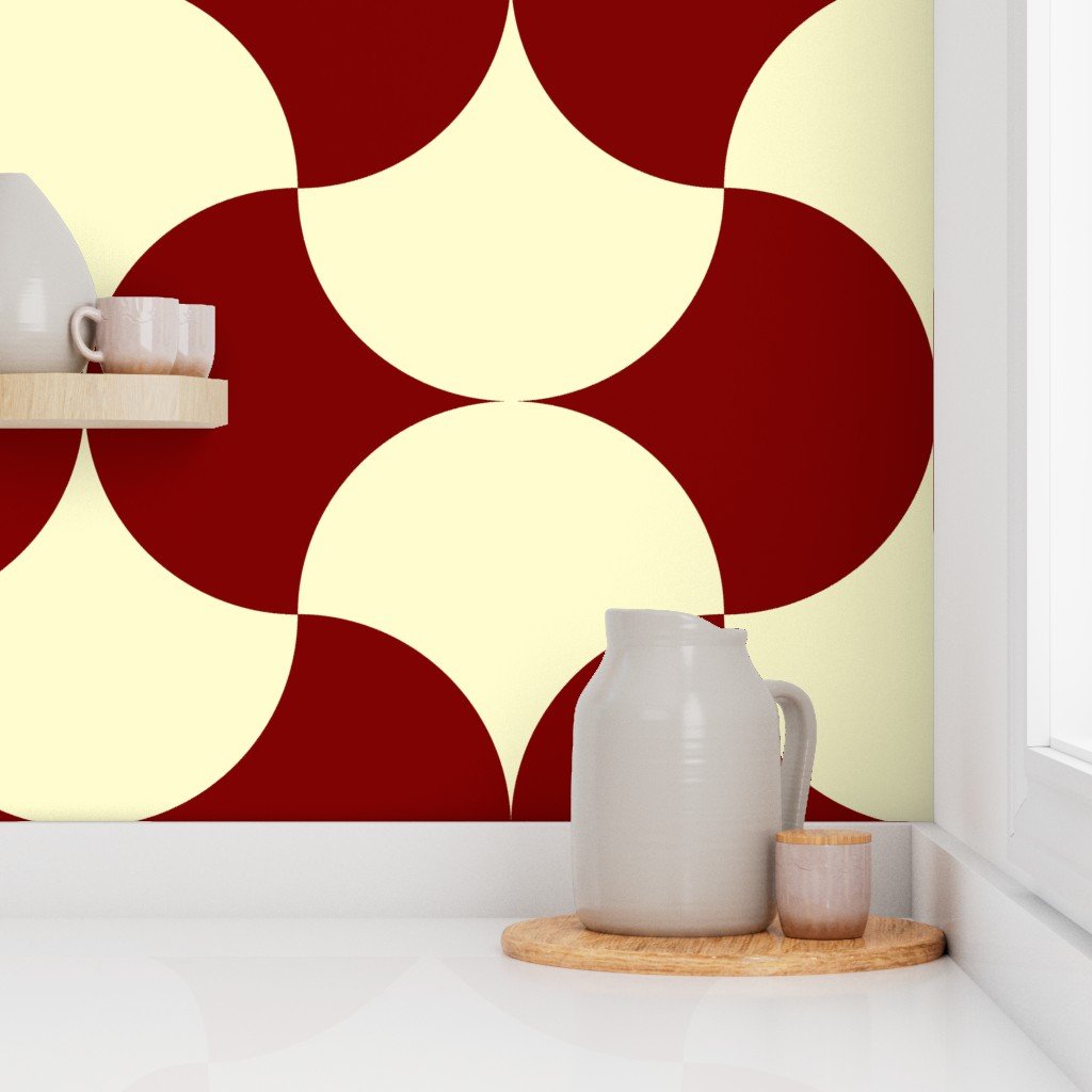 Art Deco Lunar Fusion Maroon and Cream Harmony Wallpaper