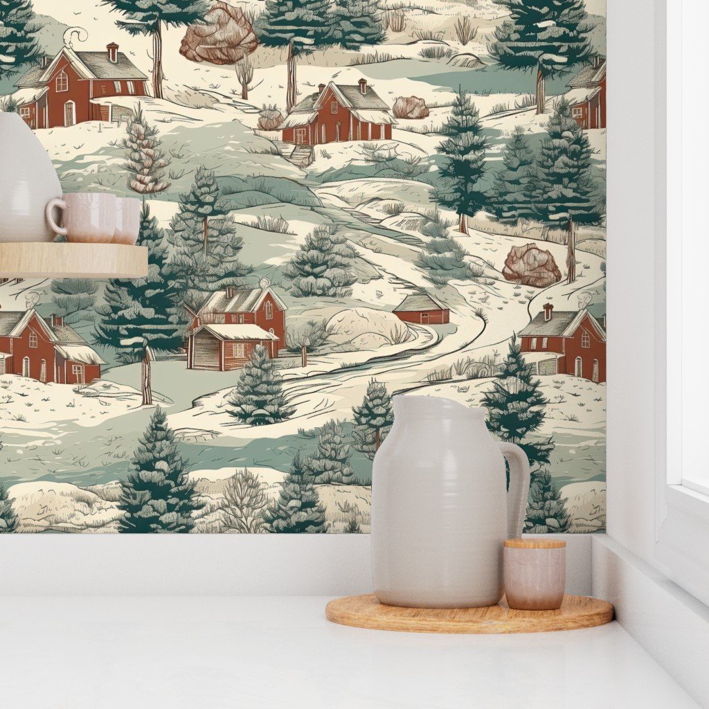 Small Montana Winter Cabins Montana with Evergreens Wallpaper