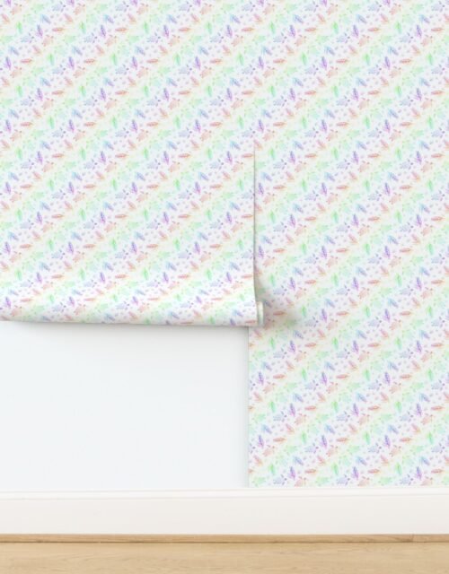 Small Rainbow Ombre Watercolor Diagonal Sea Turtle Print Wallpaper