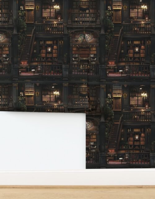 Victorian Gothic Dollshouse with Dark Academia Decor Wallpaper