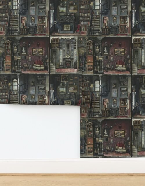 Victorian Gothic Dollshouse with Dark Academia Watercolor Decor 2 Wallpaper