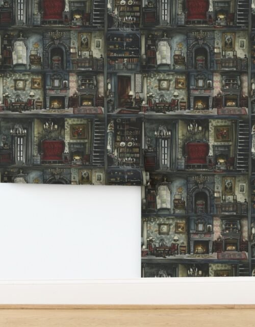 Victorian Gothic Dollshouse with Dark Academia Watercolor Decor 3 Wallpaper
