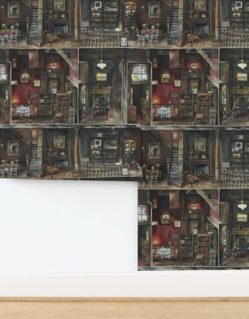 Victorian Gothic Dollshouse with Dark Academia Watercolor Decor 4 Wallpaper