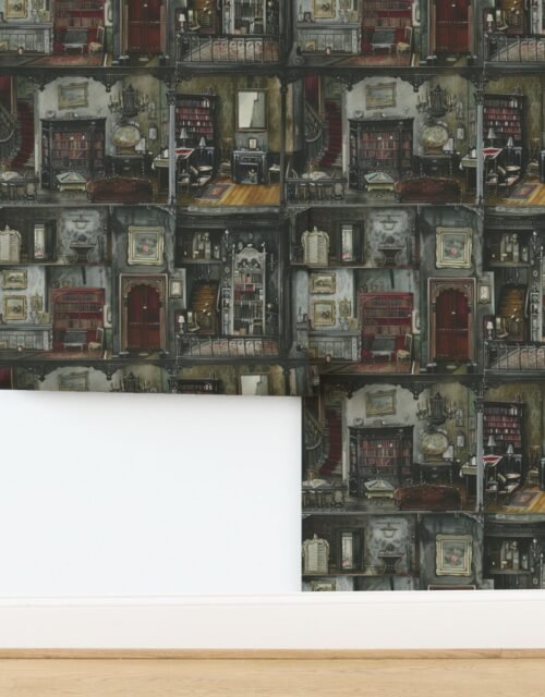 Victorian Gothic Dollshouse with Dark Academia Watercolor Decor 6 Wallpaper