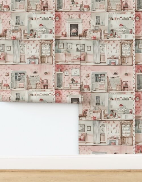 Victorian Dollshouse with Watercolor Decor in Pale Pink Tones 1 Wallpaper