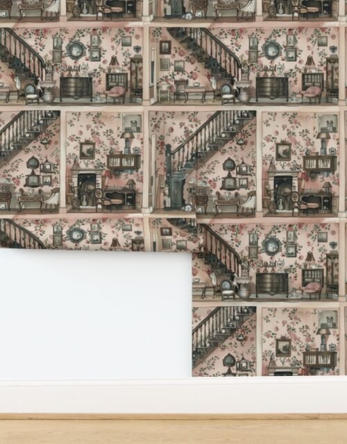 Victorian Dollshouse with Watercolor Decor in Pale Pink Tones 2 Wallpaper