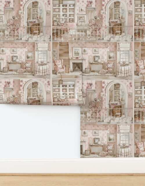 Victorian Dollshouse with Watercolor Decor in Pale Pink Tones 3 Wallpaper