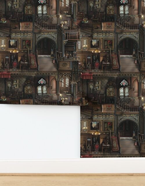 Victorian Gothic Haunted Dollshouse with Dolls in Dark Academia Decor 3 Wallpaper