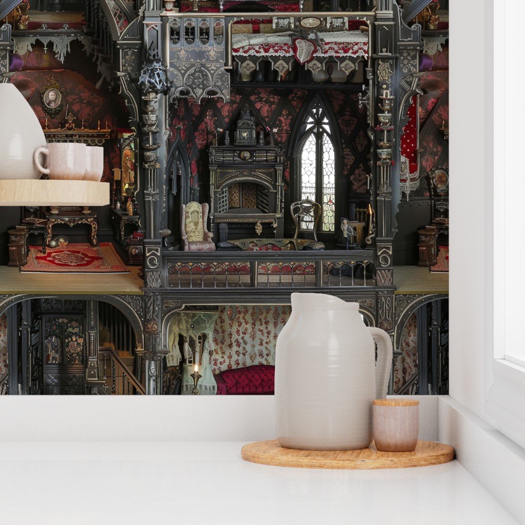 Victorian Gothic Haunted Dollshouse with Dolls in Dark Academia Decor 4 Wallpaper