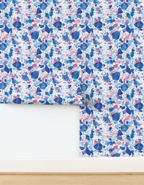 Blue and Rose Watercolor Terrazzo Splashes Wallpaper
