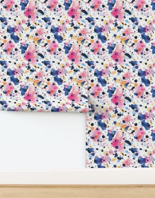 Rose and Navy Watercolor Terrazzo Splashes Wallpaper