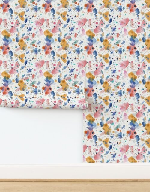 Mustard and Pastel Watercolor Terrazzo Splashes Wallpaper