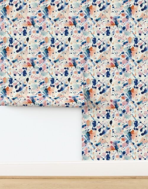 Navy and Copper Watercolor Terrazzo Splashes Wallpaper