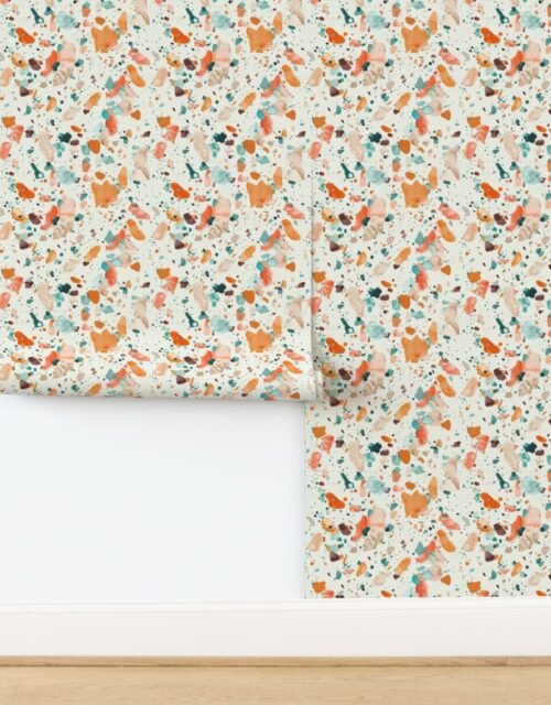 Orange and Aqua Watercolor Terrazzo Splashes Wallpaper