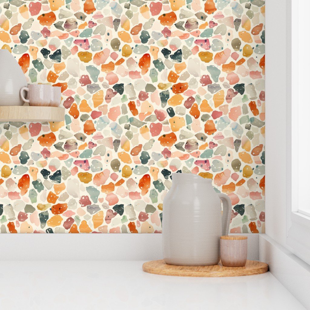 Orange Tones Watercolor Terrazzo Splashes Wallpaper