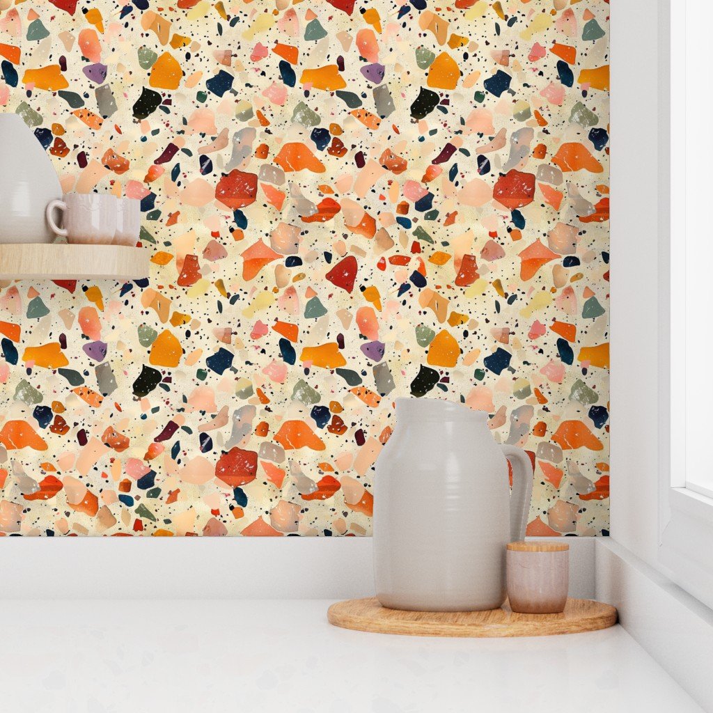Rust Tones Watercolor Terrazzo Splashes Wallpaper
