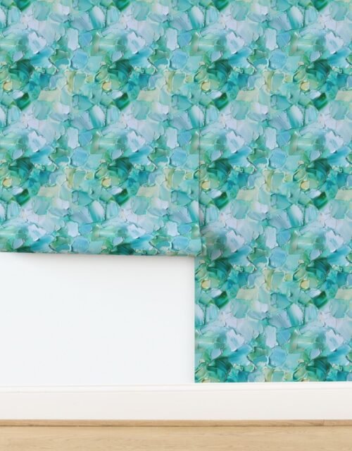 Splothched Palette Knife Oil Paint in Blue and Green Wallpaper