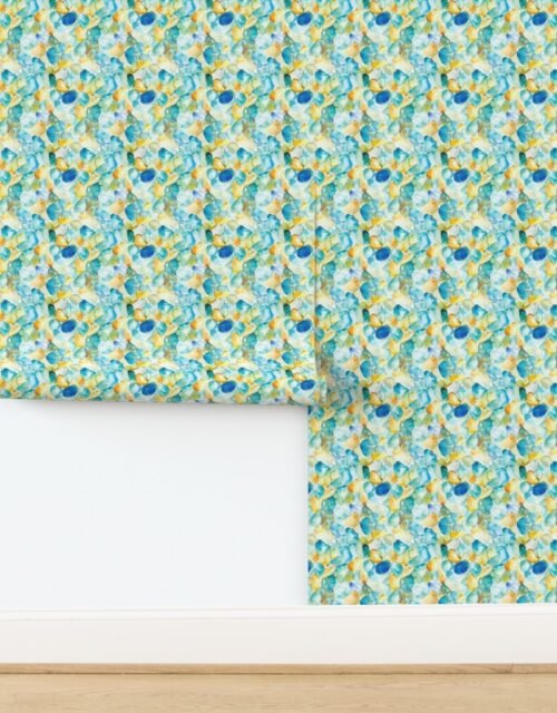 Blue and Amber Shards of Tumbled and Scattered Watercolor Seaglass Wallpaper