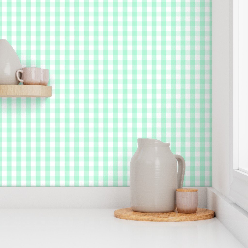 Mint Green Gingham Check Wallpaper