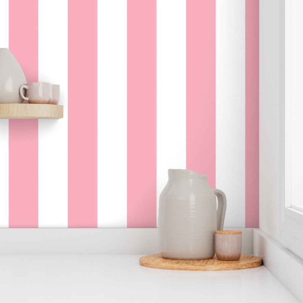 4 Inch Bubble Gum and White Vertical Jumbo Stripe Wallpaper