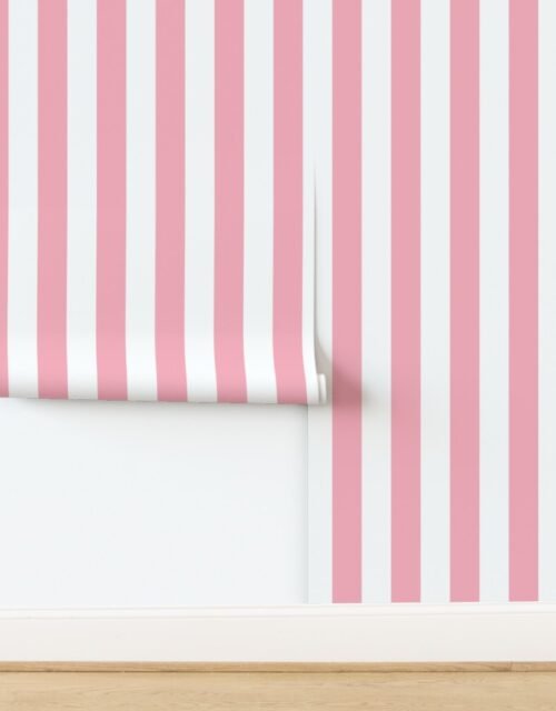 3 Inch Bubble Gum and White Vertical Big Top Circus Stripe Wallpaper