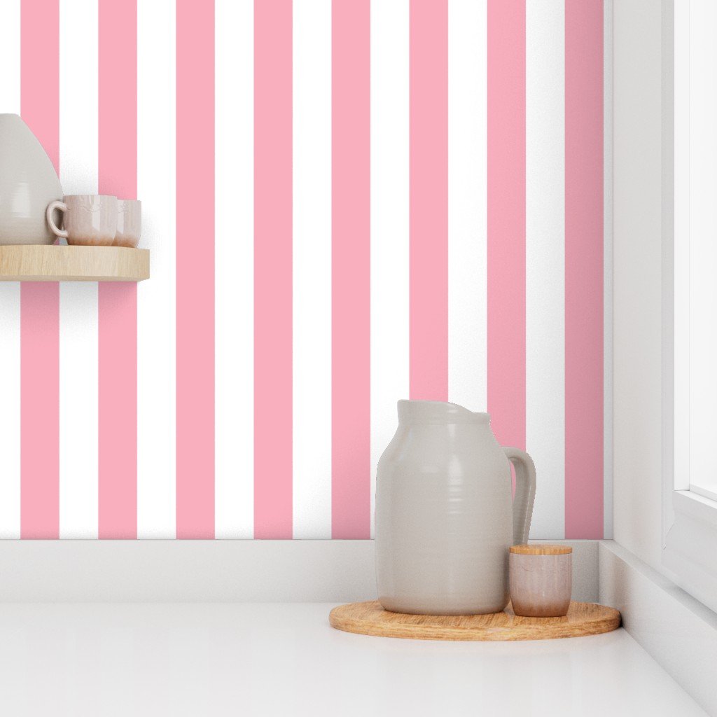 2 Inch Bubble Gum and White Vertical Cabana Stripe Wallpaper