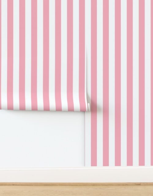 2 Inch Bubble Gum and White Vertical Cabana Stripe Wallpaper