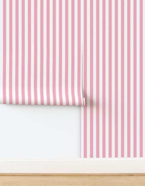 1 Inch Bubble Gum and White Vertical Beach Hut Stripe Wallpaper