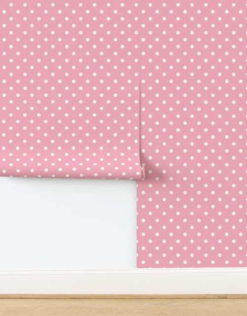 White Polka Dots on Bubble Gum Pink Wallpaper