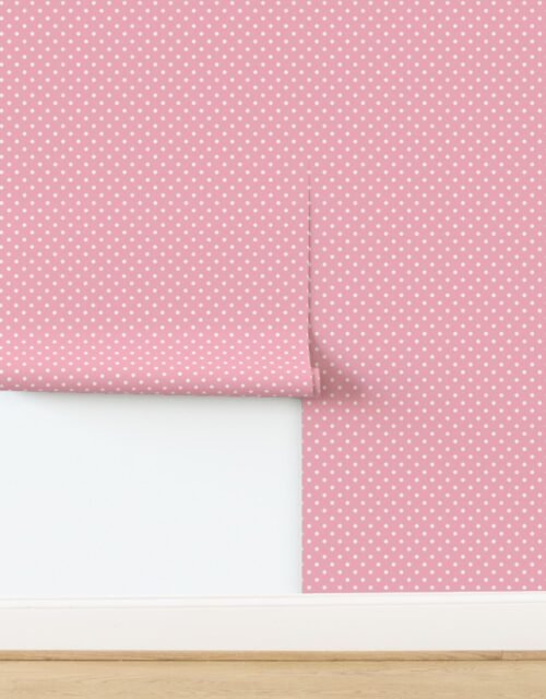 Small White Polka Dots on Bubble Gum Pink Wallpaper