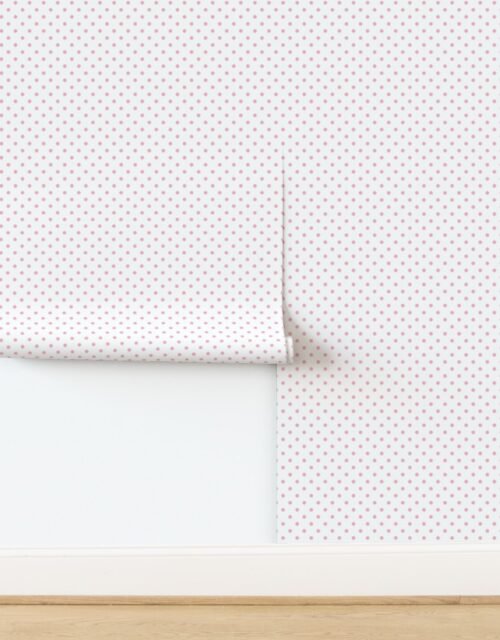Small Bubble Gum Pink Polka Dots on White Wallpaper