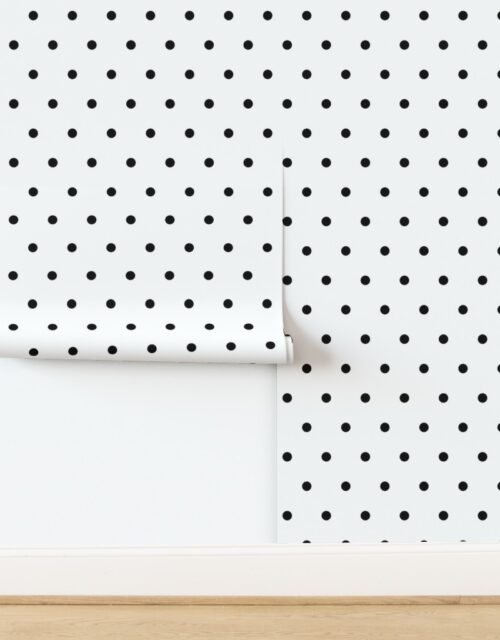 Black Polka Dots on White Large Diagonal Diamond Pattern Wallpaper