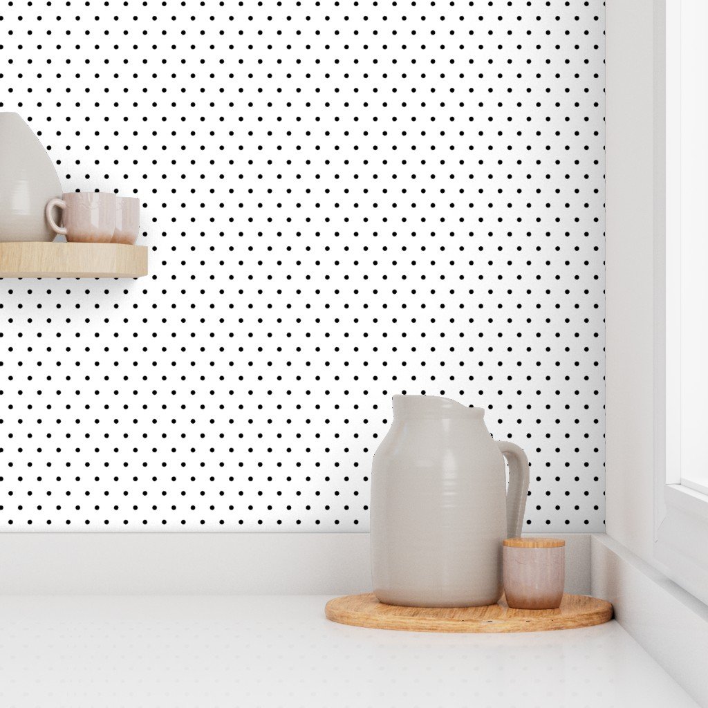 Black Polka Dots on White Small Diagonal Diamond Pattern Wallpaper