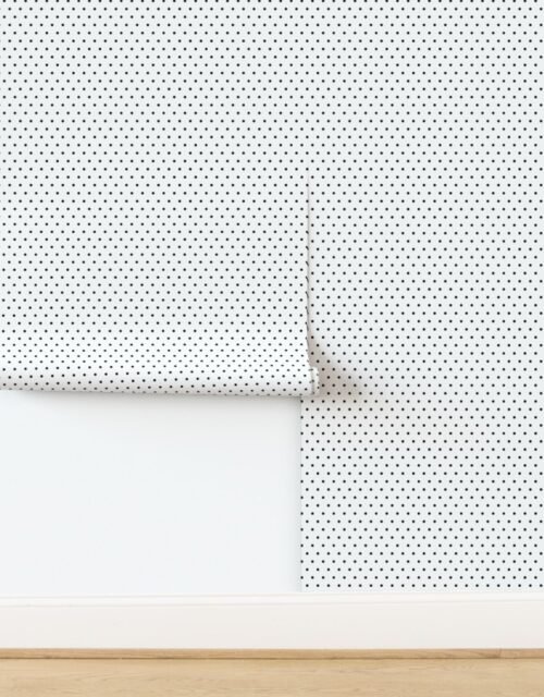 Black Polka Dots on White Small Diagonal Diamond Pattern Wallpaper