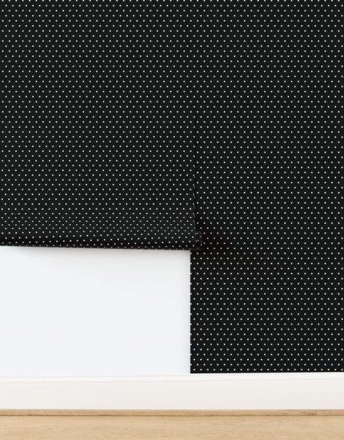 Small White Polka Dots on Black Diagonal Diamond Pattern Wallpaper