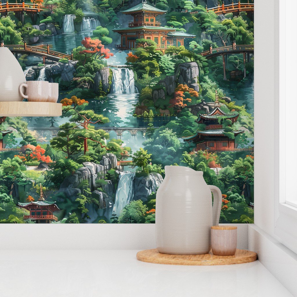 Harmony and Flow The Beauty of a Japanese Water Garden Wallpaper