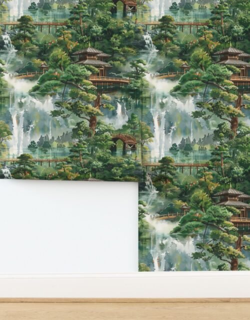 Garden of Calm Japanese Waterfalls and Verdant Landscapes Wallpaper