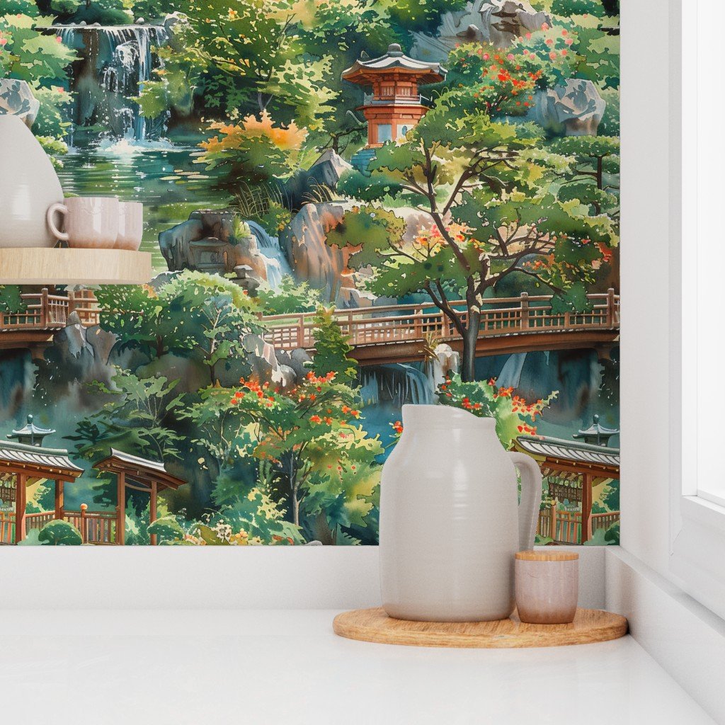 Eden of Tranquility A Japanese Water Garden Paradise Wallpaper