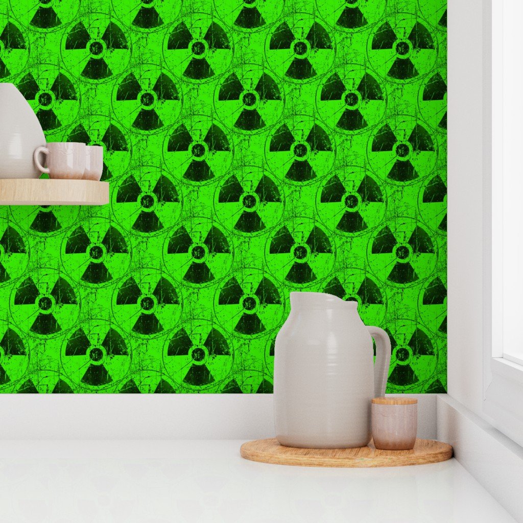 Green and Black Radioactive Hazmat Grunge Pattern Wallpaper