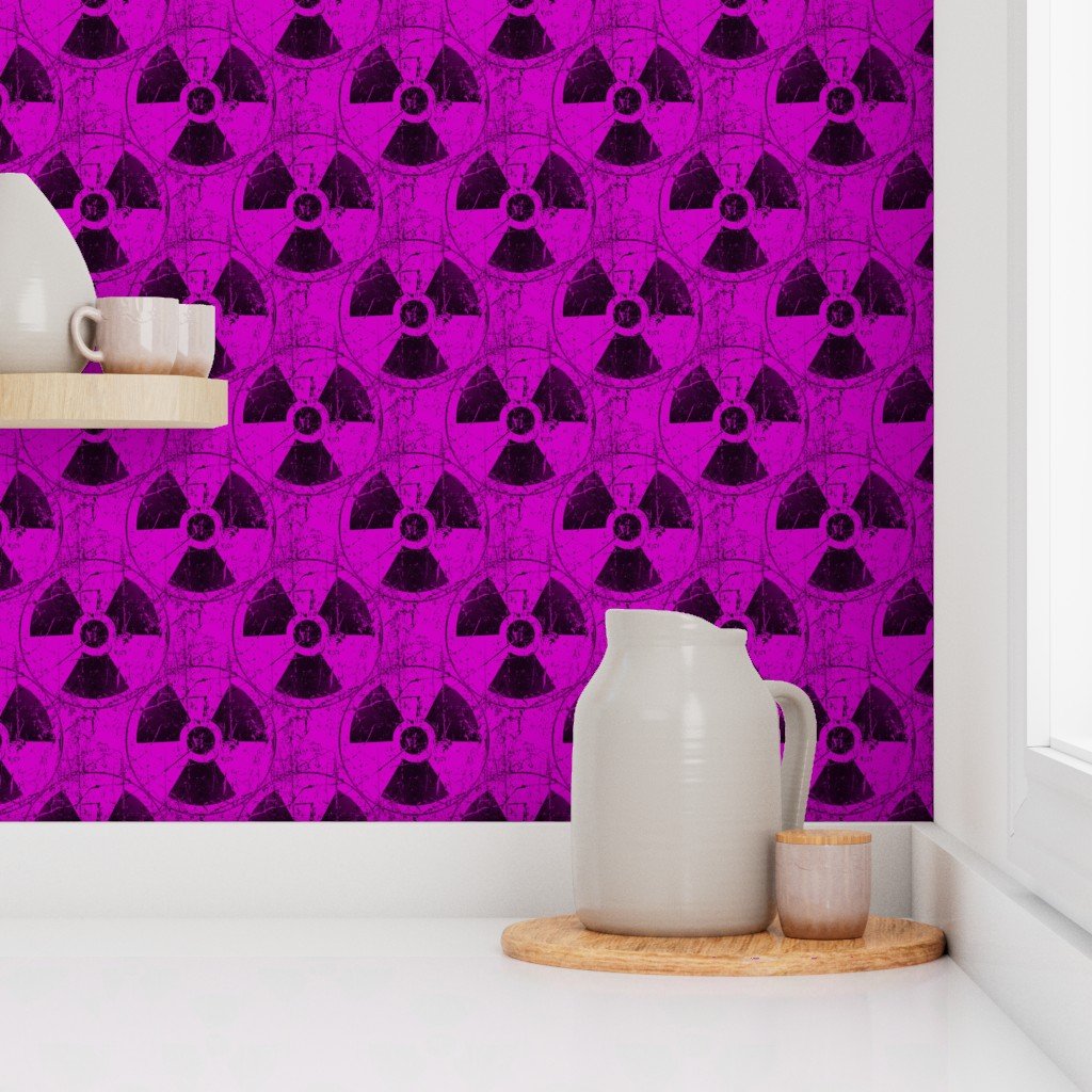 Pink and Black Radioactive Hazmat Grunge Pattern Wallpaper